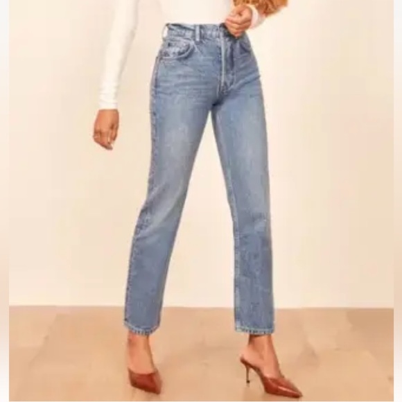 Reformation Jeans "Cynthia High relaxed" in Mykonos Blue Denim Jeans US24